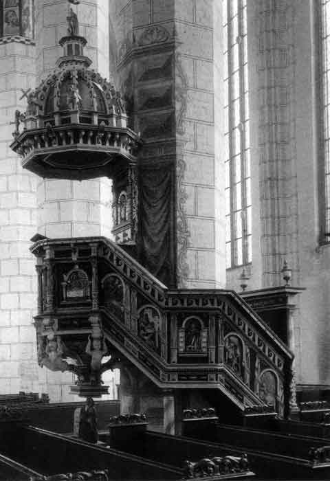 Nikolaikirche Anklam, Kanzel im Kirchenschiff (nach 1909)