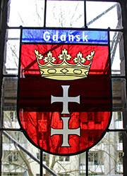 Nikolaikirche Anklam, Hanse-Wappenfenster von Gdansk, Polen (*2016)