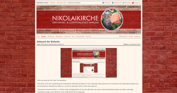 Abb. 1: Webseite der Nikolaikirche Anklam in einem neuen Gewand